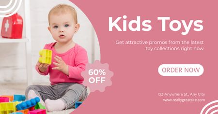 Discount on Toys with Baby on Pink Facebook AD Design Template