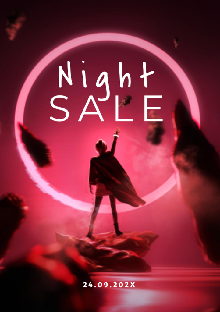 Night Sale Ad with Futuristic Image Flyer A5デザインテンプレート