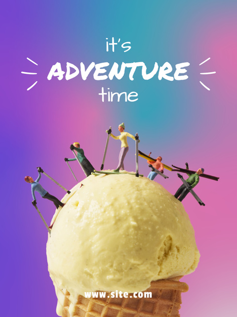 Funny Illustration of Skiers on Ice Cream on Gradient Poster 36x48in Tasarım Şablonu