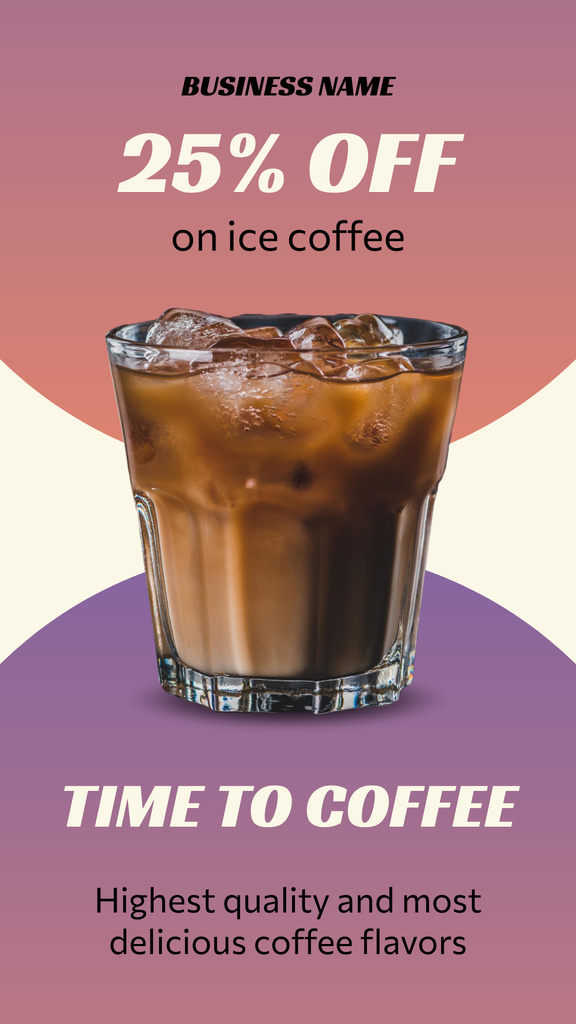 Ice Coffee in Glass with Ice Cubes Instagram Story Design Template