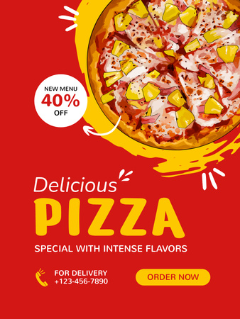 Designvorlage Sonderangebotsrabatt auf appetitliche Pizza für Poster US