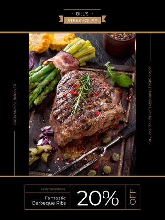 Plantilla de diseño de Restaurante Oferta deliciosa carne a la parrilla Poster US 