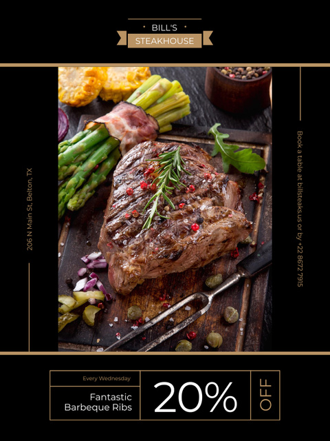 Plantilla de diseño de Restaurant Offer delicious Grilled Steak Poster US 