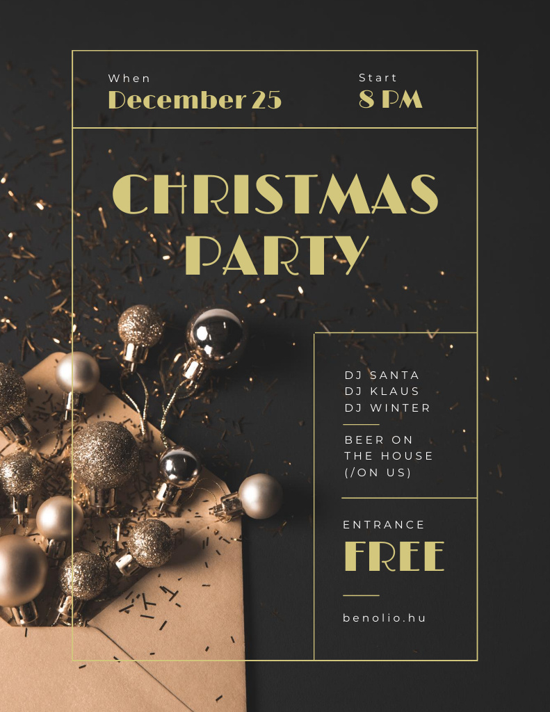 Wonderful Christmas Party Offer with Golden Baubles Flyer 8.5x11in Design Template