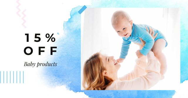 Plantilla de diseño de Baby Products Offer with Mother holding Baby Facebook AD 