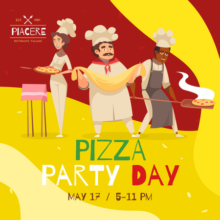 Pizza Party Day with Cooks making Pizza Instagram Design Template