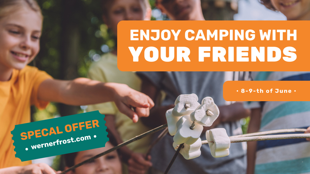 Summer Camp invitation Kids roasting marshmallow FB event cover tervezősablon