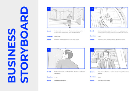 Graphic illustrations of Man in Business Center Storyboardデザインテンプレート