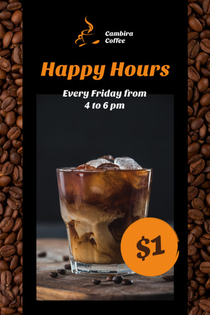 Coffee Shop Happy Hours Iced Latte in Glass Flyer 4x6in Design Template