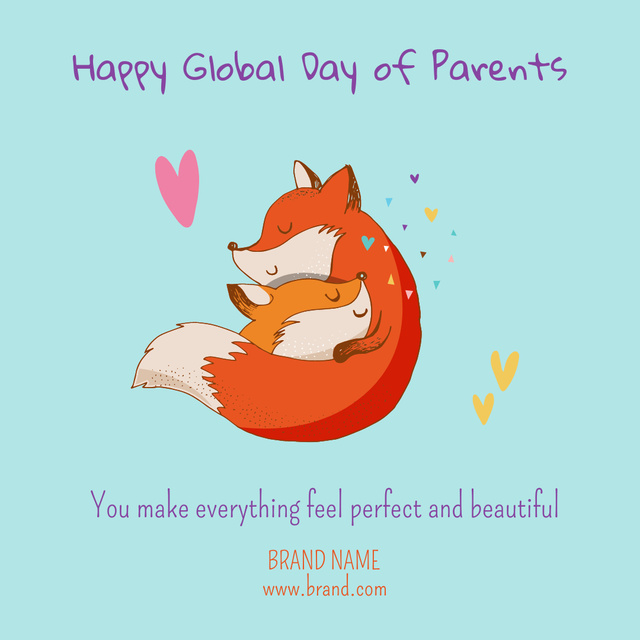 Designvorlage Parents' Day Greeting with Cute Foxes für Instagram