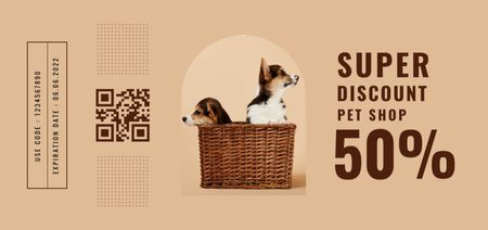 National Pet Week Discount And Puppies In Basket Coupon Din Large Design Template