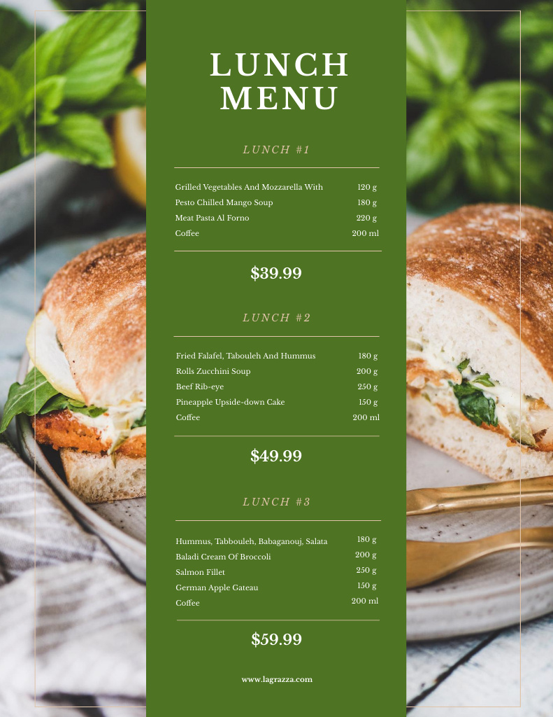 Lunch With Sandwich List In Green Menu 8.5x11inデザインテンプレート