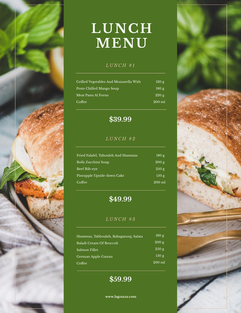 Plantilla de diseño de Lunch With Sandwich List In Green Menu 8.5x11in 