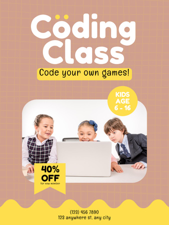 Cute Little Kids on Coding Class Poster US Design Template