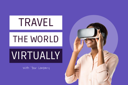 Çevrimiçi Seyahat İçin VR Gözlükleri Postcard 4x6in Tasarım Şablonu