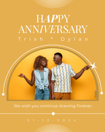 Plantilla de diseño de Feliz aniversario a la pareja afroamericana en amarillo Instagram Post Vertical 