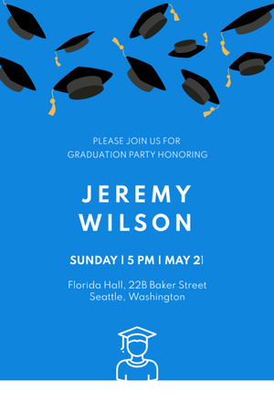 Graduation Party Announcement with Students throwing Hats Invitation 6x9in Design Template