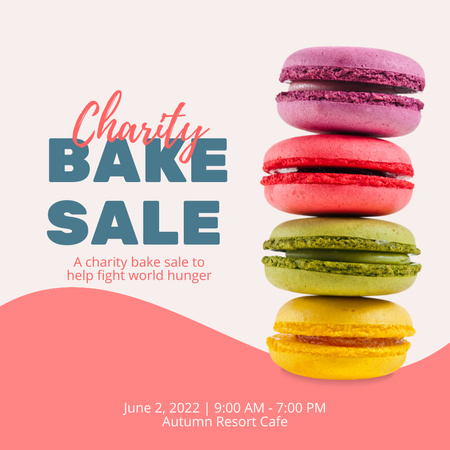 Charity Bake Sale Ad with Colorful Macarons Instagram Modelo de Design