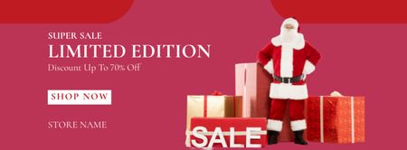 Announcement of Holiday Sale with Santa Claus and Gift Facebook cover tervezősablon