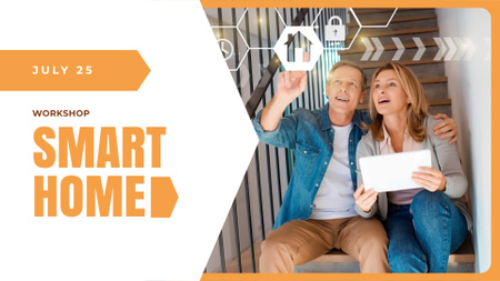 Couple using Smart Home application FB event cover Design Template