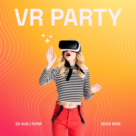 Virtual Party Invitation with Lady in VR Glasses Instagram Design Template
