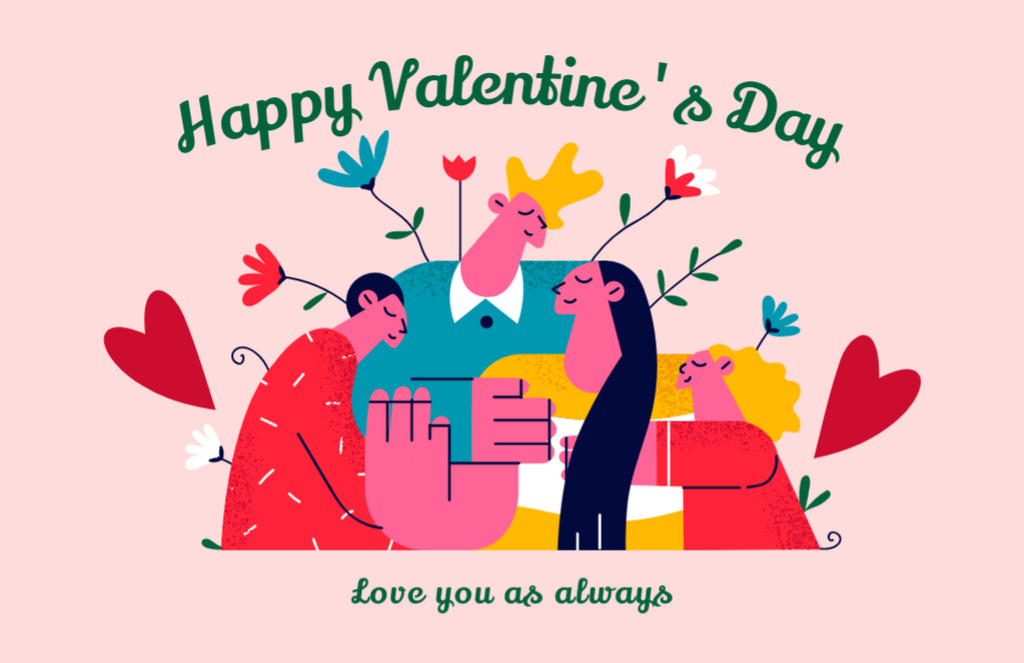 Happy Valentine's Day Greetings with Happy Family with Children Thank You Card 5.5x8.5inデザインテンプレート