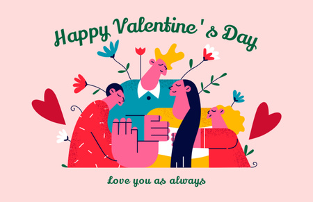 Happy Valentine's Day Greetings with Happy Family with Children Thank You Card 5.5x8.5in Design Template