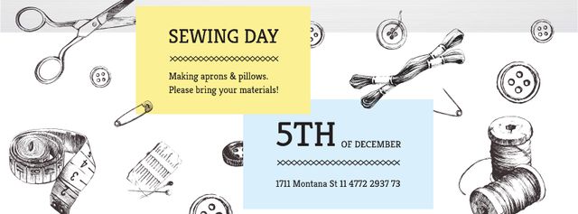 Sewing day event Annoucement Facebook cover Modelo de Design