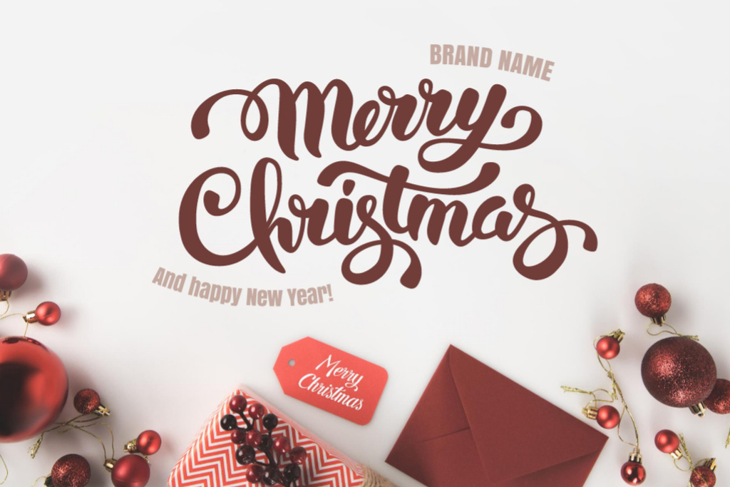 Blissful Christmas and Happy New Year Greeting with Holiday Baubles Postcard 4x6in Design Template