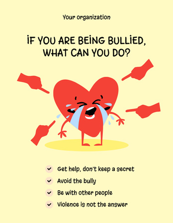 Call Against Bullying in Society with Crying Heart Poster 8.5x11in Design Template