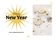 New Year Holiday Greeting with Champagne in Wineglasses