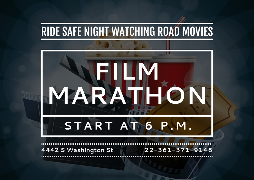 Ontwerpsjabloon van Poster B2 Horizontal van Film Marathon Night Offer with Cinema Attributes