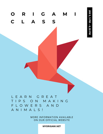 Origami Classes Invitation Paper Bird in Red Flyer 8.5x11in Design Template