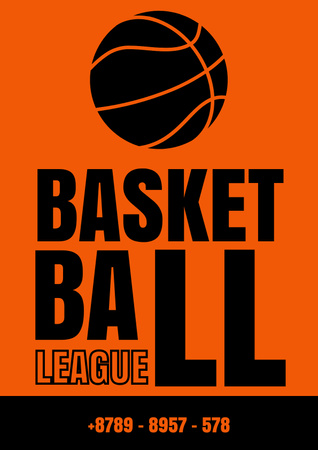 Basketball League Advertising with Ball on Orange Poster Design Template