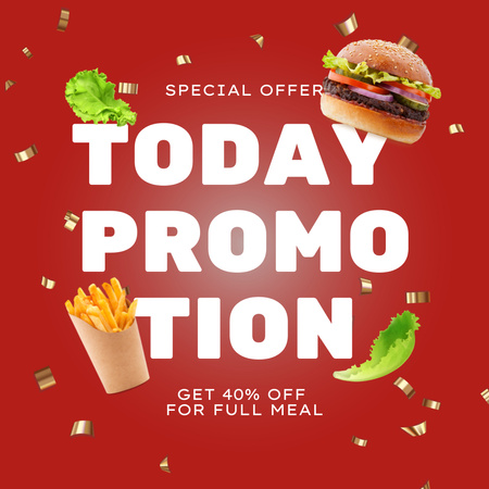 Special Fast Food Offer with French Fries and Burger Instagram Design Template