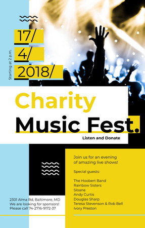 Charity Music Fest Event Announcement Invitation 4.6x7.2in Design Template