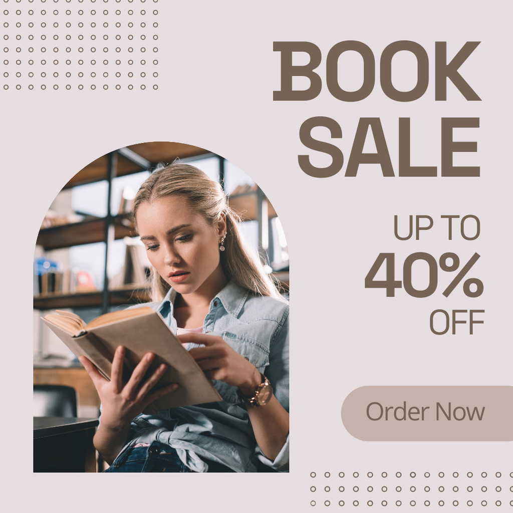Sale Announcement with Woman Reading Book Instagram Tasarım Şablonu