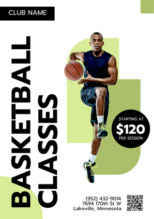 Basketball Classes Advertisement with Sportsman Poster Design Template