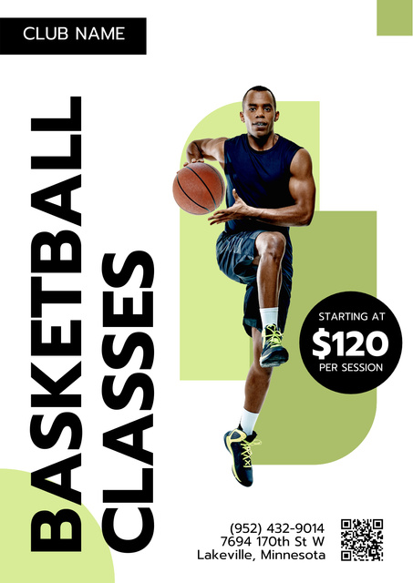 Basketball Classes Advertisement with Sportsman Poster Tasarım Şablonu
