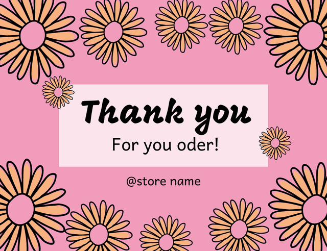 Thanks for Order Message with Chamomile Pattern Thank You Card 5.5x4in Horizontal Design Template