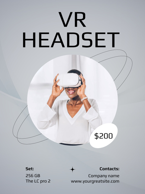 Virtual Reality Headset Sale Offer with Woman in Headset Poster 36x48in Design Template