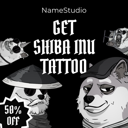 Tetoválás Shiba Inuval és kedvezmény a stúdióban Instagram tervezősablon