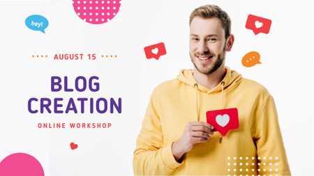 Blog Creation Online Workshop Ad with Blogger FB event cover Modelo de Design