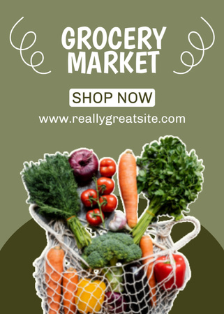 Fresh Vegetables And Fruit Set In Net Bag Flayer Design Template