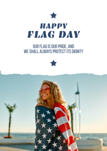 Plantilla de diseño de Flag Day Celebration Announcement With Quote Postcard A6 Vertical 