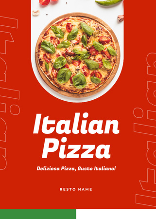 Designvorlage Köstliches italienisches Pizzaangebot auf Red für Flayer