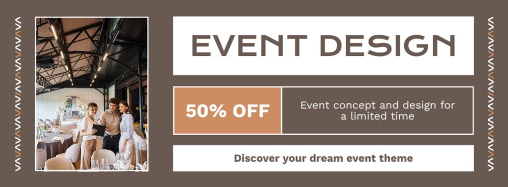 Discount on Event Design Services on Grey Facebook cover tervezősablon