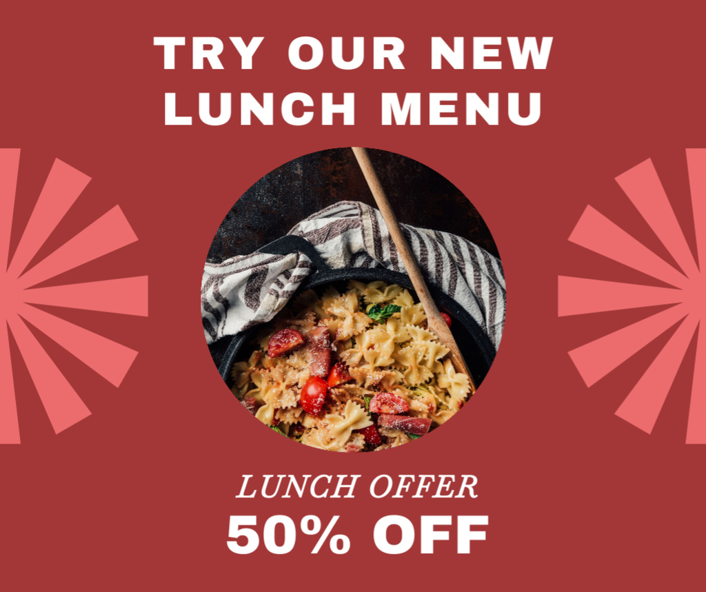 Platilla de diseño Lunch Set Offer with Salmon Steak and Salad At Half Price Facebook