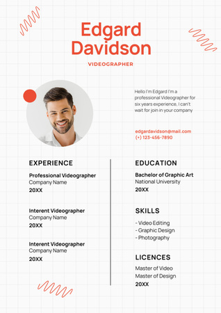 Videographer Professional Skills And Work Experience Resume Design Template