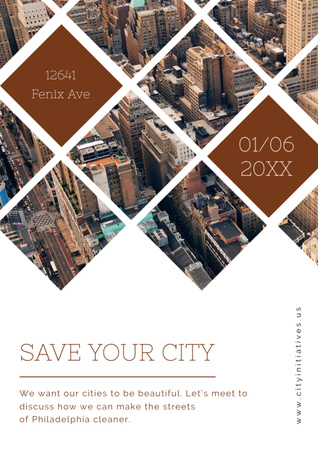 Urban event Invitation with Skyscrapers view Flyer A4 Design Template